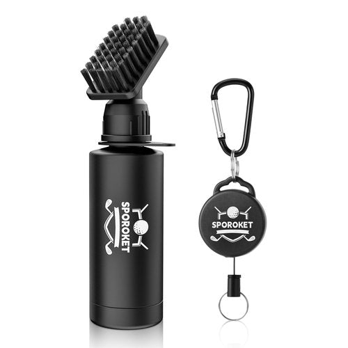 SPOROKET Pro Golf Club Brush Cleaner with Heavy Duty Retractable Clip and Squeeze Bottle for 4 oz of Water, Premium Golf Accessories for Men