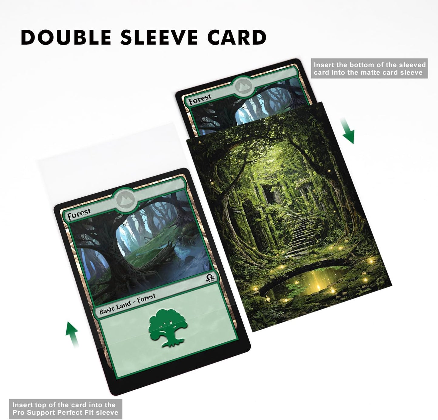 100 Card Sleeves for MTG with 100 Inner Sleeve, Textured Back Art Sleeves, Fit Standard Size Cards - Forest
