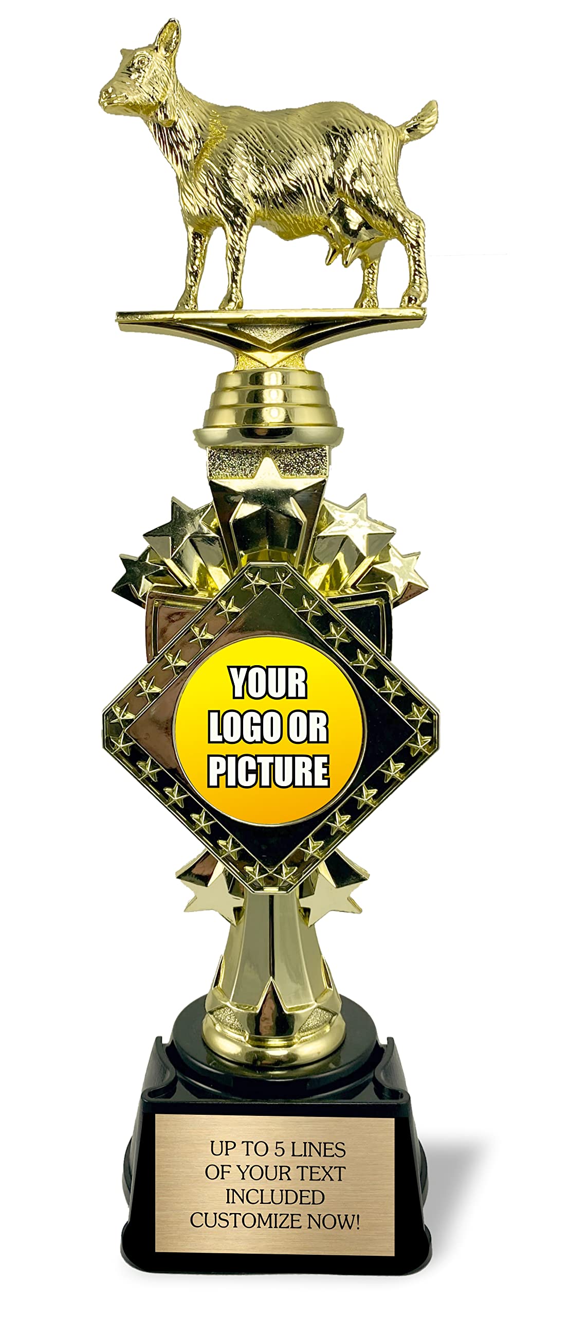 13” Goat Trophy with Custom Picture and Engraved Plate, Funny Recognition Trophies - Goat Office Personalized Award for Coworkers, Greatest of All Time Upload Your Picture or Logo