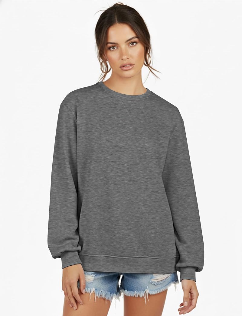 Grey Small Women’s Crewneck Sweatshirt - ZENUTA Long Sleeve Tunic Loose Fit