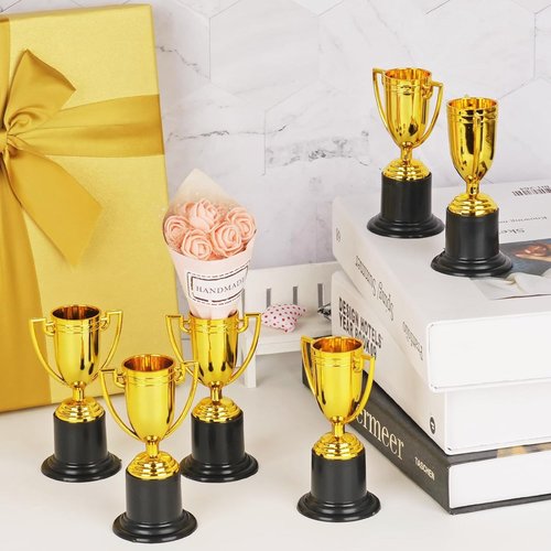 Mini Gold Trophy Awards (6-Pack) - 4" Plastic Trophies for Kids Party Favors, Sports Competitions, Preschool, Kindergarten Graduation, Elementary School Awards & Recognition Ceremonies Party Gifts
