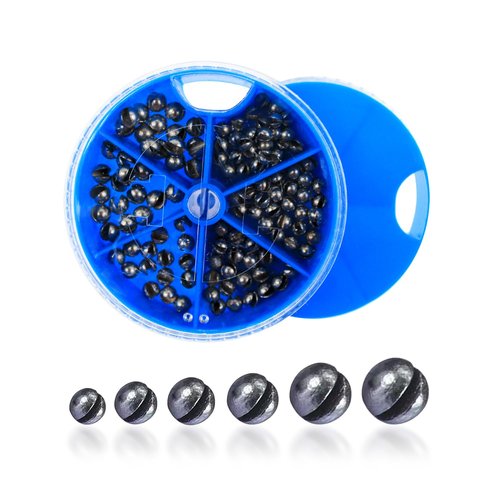 FishingPepo 117Pcs 6 Sizes Fishing Weights Sinkers 0.3/0.4/0.5/0.6/0.7/0.8g Round Fishing Line Sinker Removable Egg Lead Assortment