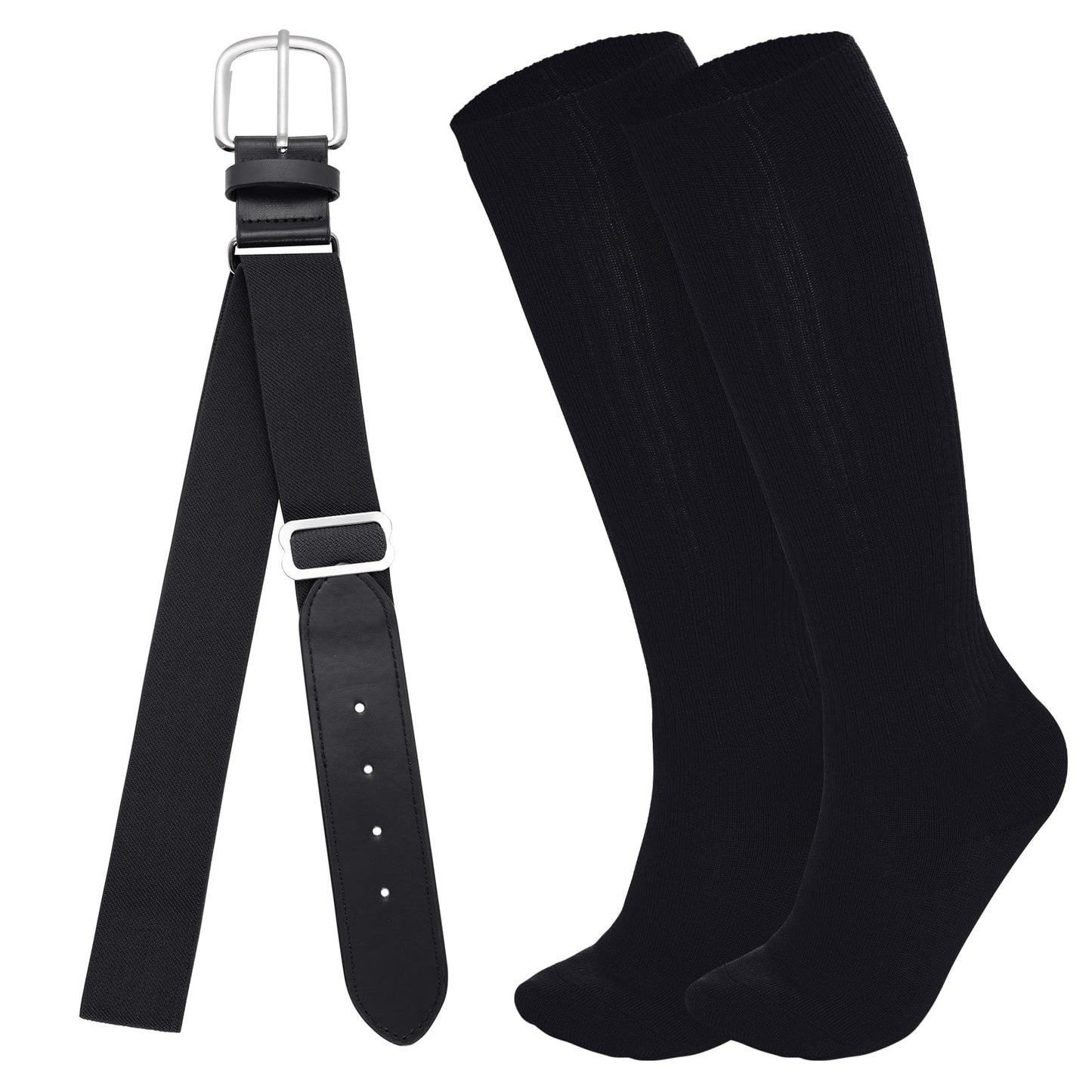 Dxhycc Youth Baseball Socks and Belt Combo Set Softball Baseball Socks and Elastic Waist Belt for Youth Boys Girls, Black