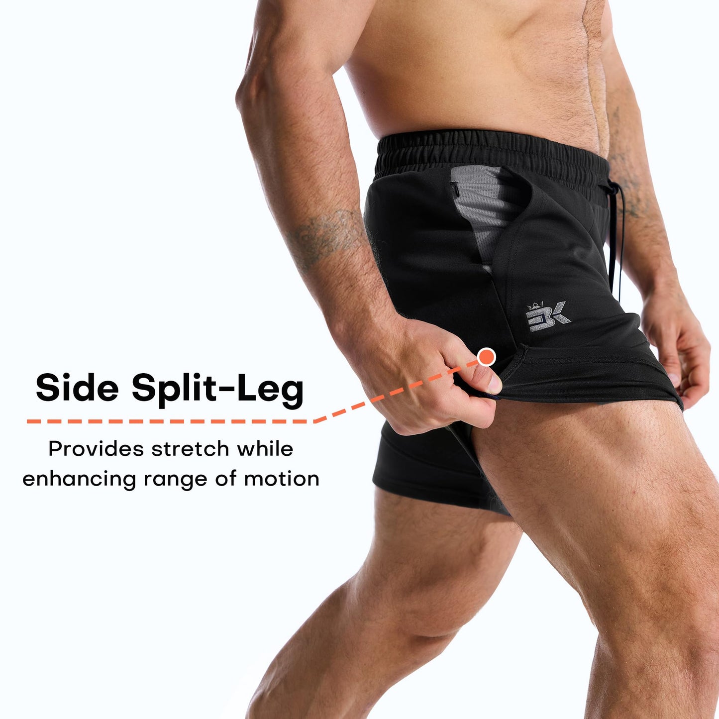 BROKIG Zero Armor Mens Gym Shorts 7" Inseam Slim Fit Anti-Chafing Cotton Workout Shorts with Zipper Pocket(Medium,Black)