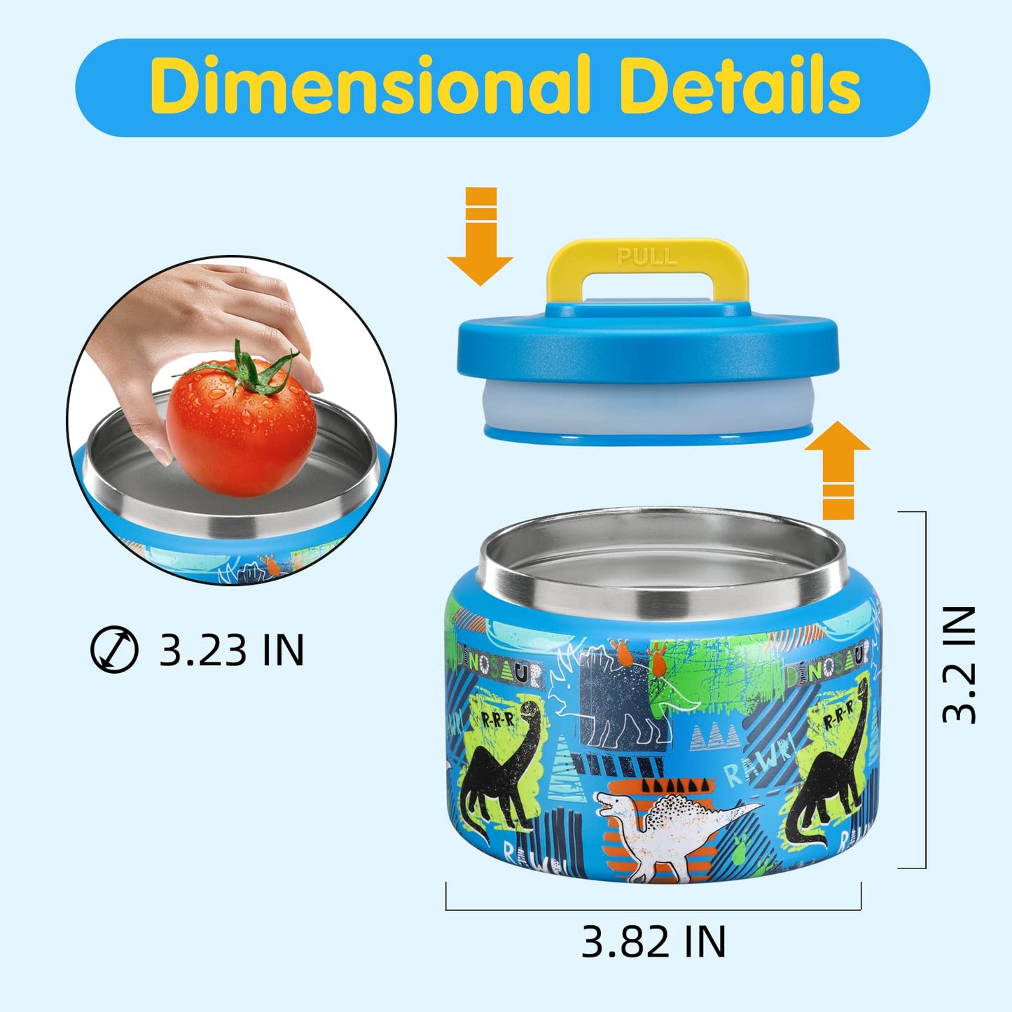 JXXM 8 Oz Thermo Food Jar for Hot & Cold Food for Kids, Insulated Lunch Containers Hot Food Jar,Leak-Proof Vacuum Stainless Steel Wide Mouth Lunch Soup Thermo for School (BLUE-Dinosaur)