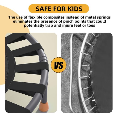 3FT Toddler Trampoline with Adjustable Handlebar - 36” Foldable, Spring-Free & Noiseless Mini Kids Trampoline for Indoor/Outdoor Active Play - Safe, Durable Design, Supports Up to 100 lbs