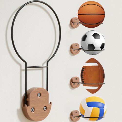 Cinola Basketball Holder Wall Mount, Foldable Ball Storage for Basketball, Soccer Ball, Volleyball, Football, Rugby, Ball Holder as Sports Room Decor, Boys Room Accessories, 2 Packs