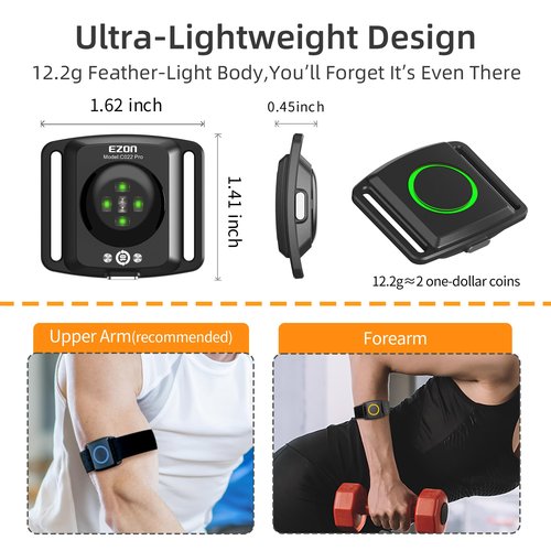 EZON C022Pro Heart Rate Monitor Armband with ANT+ & Bluetooth,LED HR Zone Indicator Lights,3ATM Waterproof, Adjustable Arm Strap for Running Cycling Gym,Compatible with Peloton/Wahoo/Strava