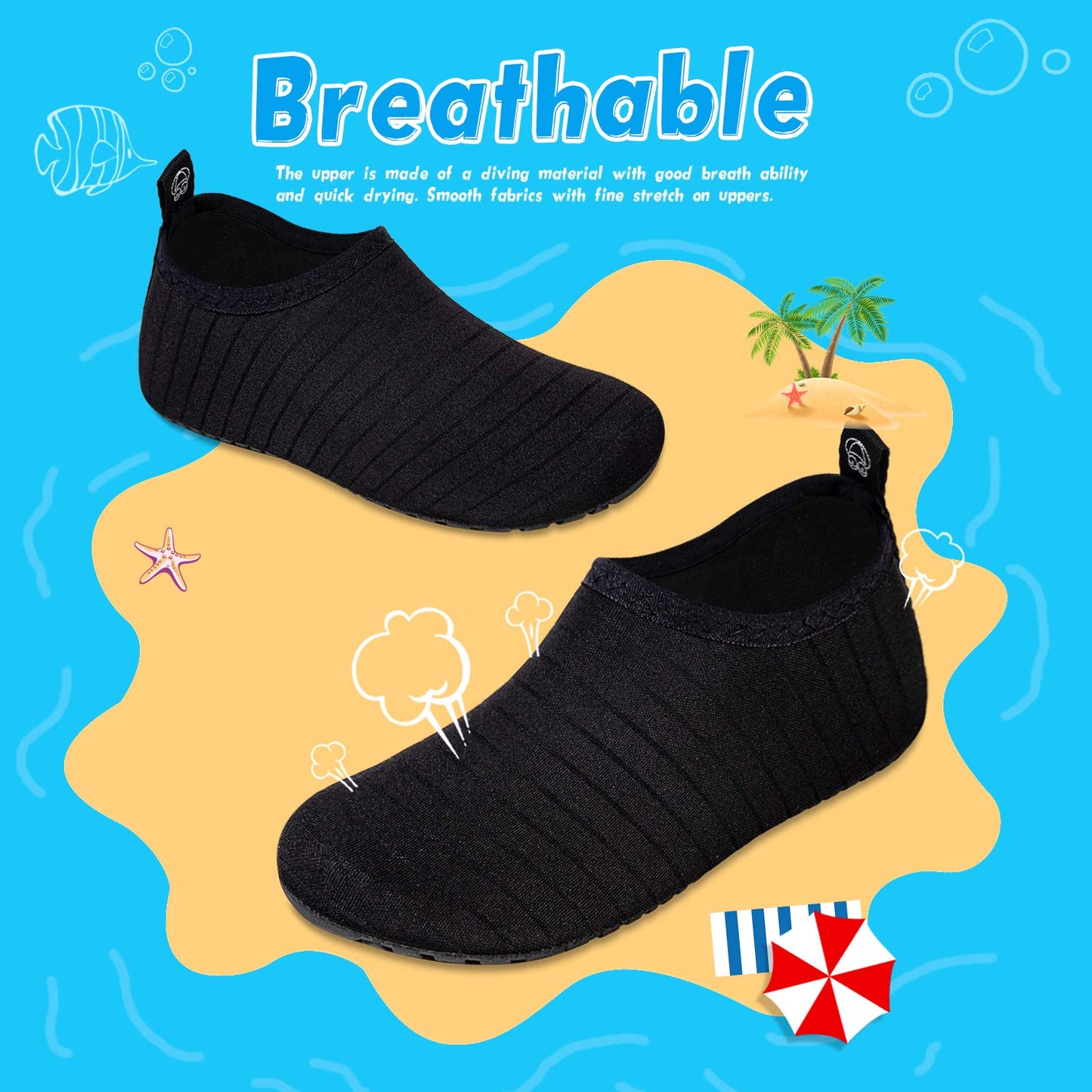 WateLves Kids Water Shoes Toddler Girls Boys Barefoot Non-Slip Quick Dry Aqua Socks for Beach Swim Walking (Striped Black, 34/35)