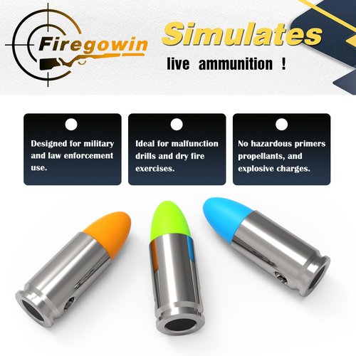 FIREGOWIN Pro 9mm Dummy Rounds – Training Snap Caps, Reusable Dry Fire Training Round with Rubber Primers (Green 20-Pack)