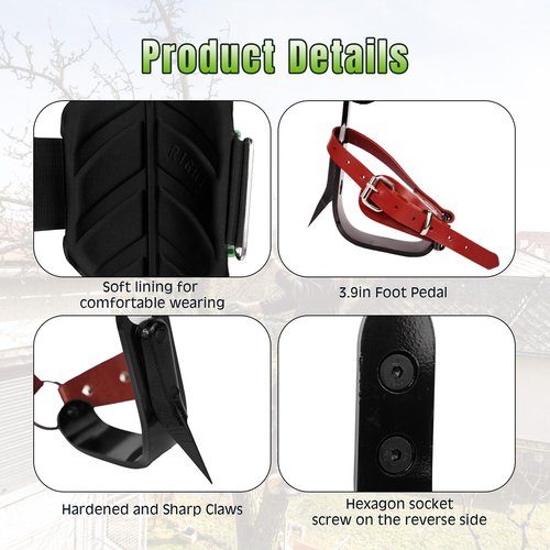Tree Climbing Spikes for Climbers, Tree Climbing Gear Tree Climbing Gaffs with Soft Padding Height Adjustable,Climbers Arborist Equipment for Tree Fruit Picking,Logging (A)