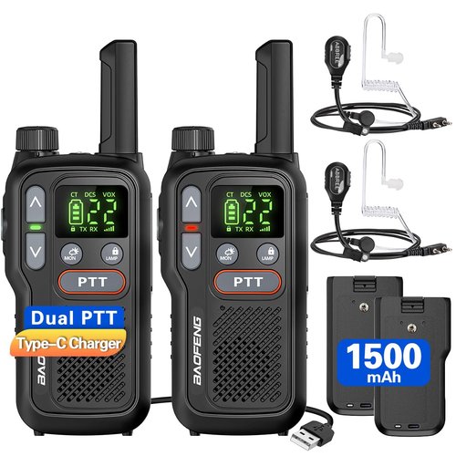 Walkie Talkies Long Range for Adults,Rechargeable FRS Walkie Talkies with Earpiece 2 Way Radio NOAA Walky Talky with Flashlight VOX 1500mAh Battery USB-C Charger for Camping Hunting Cruise Ship,2Pack