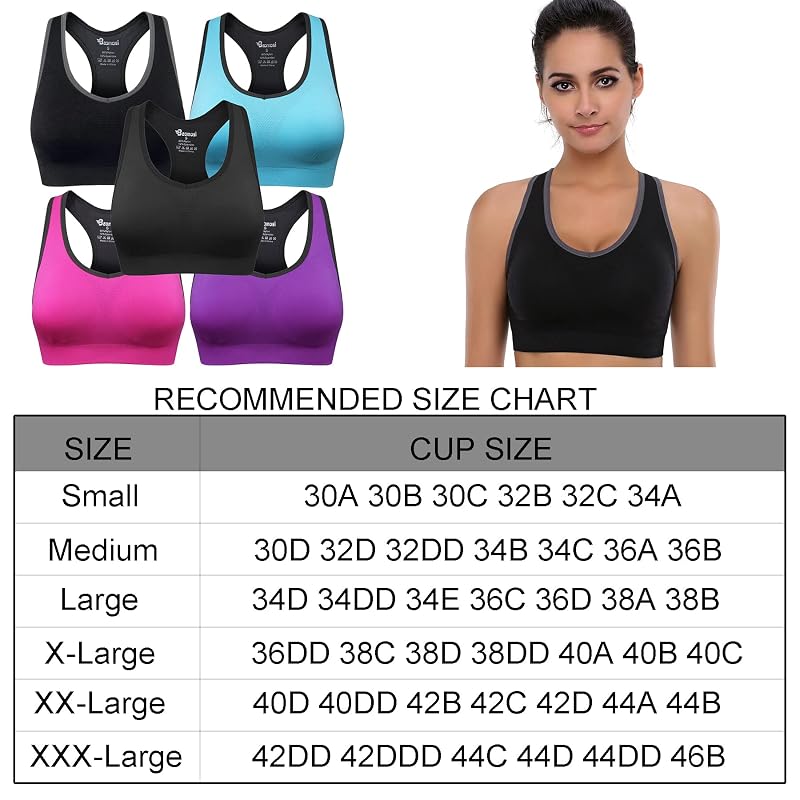 High-Impact Women’s Seamless Racerback Sports Bra 5-Piece (Black/Blue/Grey/Purple/Rose Red) Medium