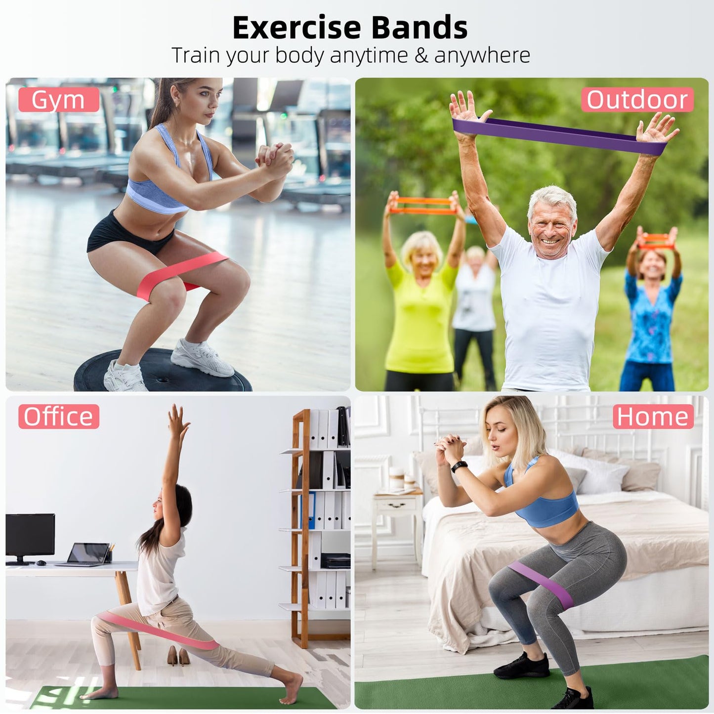 Resistance Bands for Working Out, 5-Pack Elastic Exercise Bands for Strength Training, Stretching, Workout; Home Gym Equipment for Women Men, Pilates Yoga Physical Therapy, Leg Glute Arm Exercise Kit
