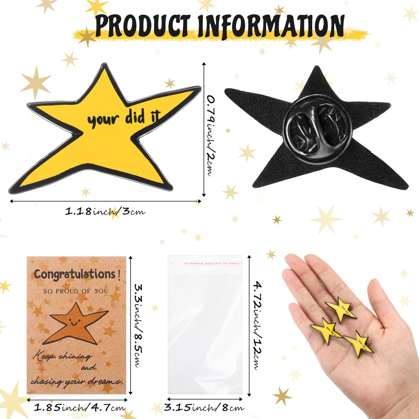 Yinkin 6 Sets Inspirational Your Did It Star Pins Bulk Gifts Funny Meme Enamel Lapel Pin Brooch Motivational Cards Gifts for Back to School Classroom Students Teachers Employee Coworker Appreciation