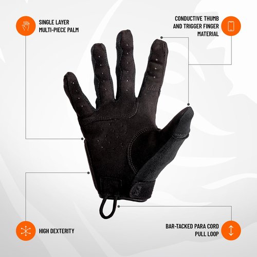 PIG Alpha Full Dexterity Tactical Gloves for Shooting, Touchscreen Compatible, Breathable, 1 Pair, Black, Large