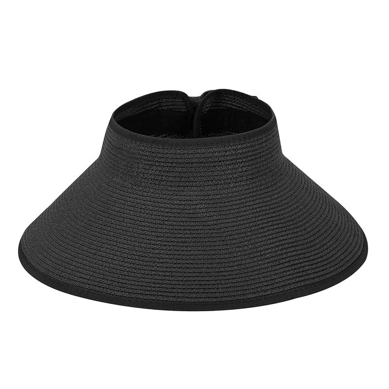 HDE Sun Visor Hat for Women - Packable Ponytail Visor with Bow, Black, One Size