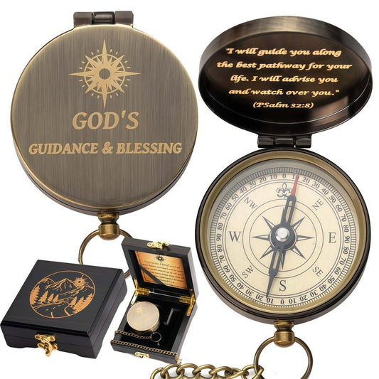 God's Guide & Blessing Compass, Trust in The Lord Compass, Wood Box Greeting, Inspirational Gift Men, Christian Boys Baptism Gifts, Graduation Day with Wooden Box