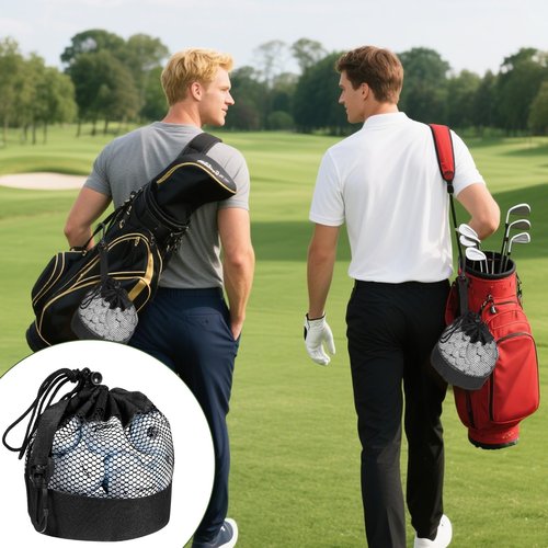 Piriuuo 2 Pcs Golf Ball Storage Bag, Mesh Golf Ball Bags Nylon Golfs Balls Pouch Breathable Drawstring Golfs Shag Bag Organizer for Billiards, Tennis, Kids Toys Storage (Black)