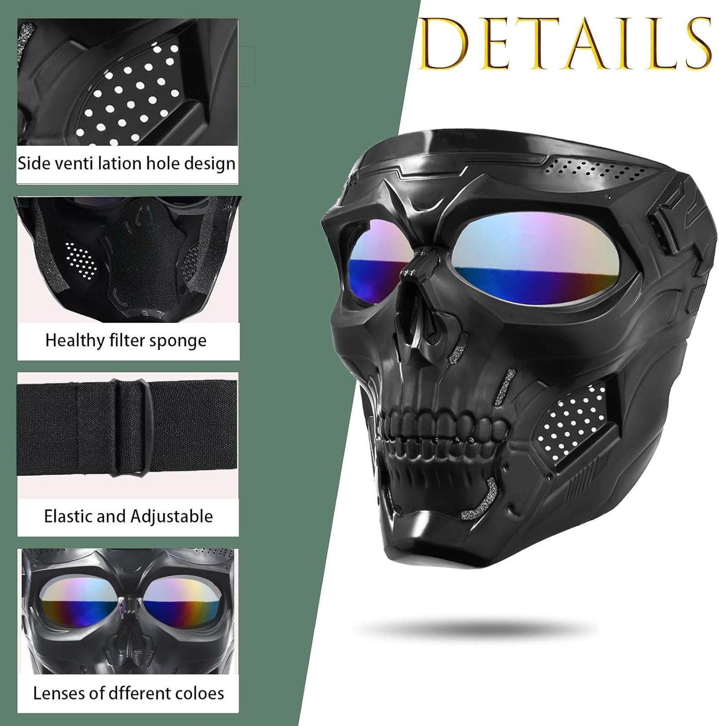 2PCS Airsoft Mask Paintball Mask Full Face Tactical Mask Suitable for CS Survival Games Shooting Cosplay Movie Halloween Skull Mask