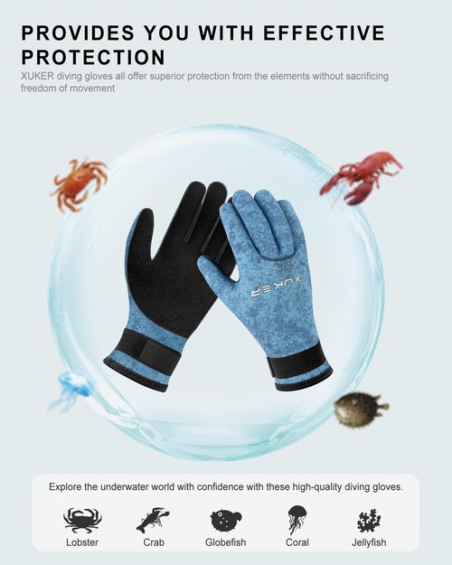 XUKER Neoprene Gloves Men Women, 3mm Camouflage Patterned Winter Wetsuit Gloves Keep Warm for Scuba Diving Surfing Swimming Fishing Water Sports