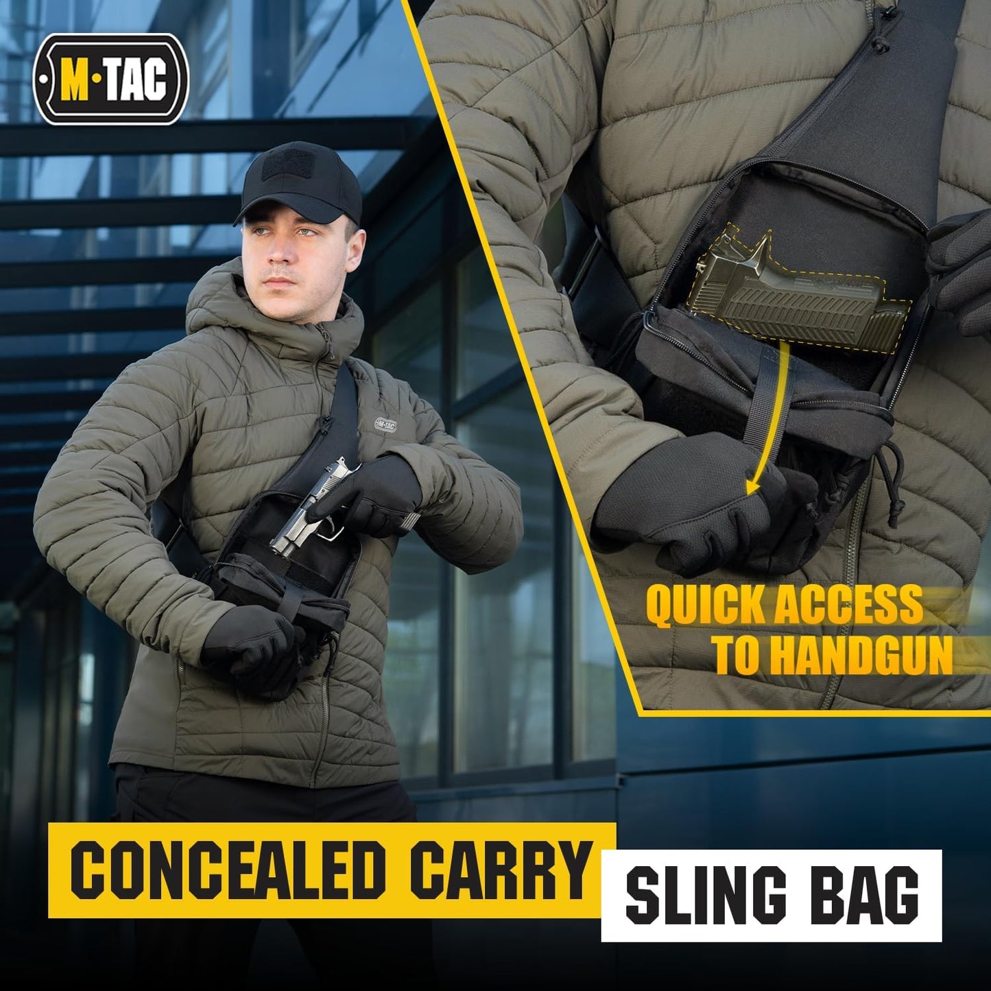 M-Tac CCW Sling Bag for Men & Women - Left-Handed EDC Shoulder Bag Tactical - Crossbody Concealed Carry Bag - Mens Chest Pack (Grey Left-Handed)