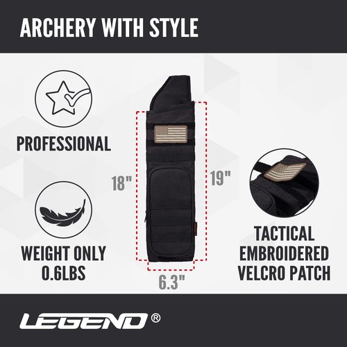 Legend Back Quiver - Tactical Arrow Holder, High-Density Polyester Fabric, Extra Shoulder Foam Padding - MOLLE System for Patches, Pouches - Zippered Storage for Archery & Hunting Accessories - Black