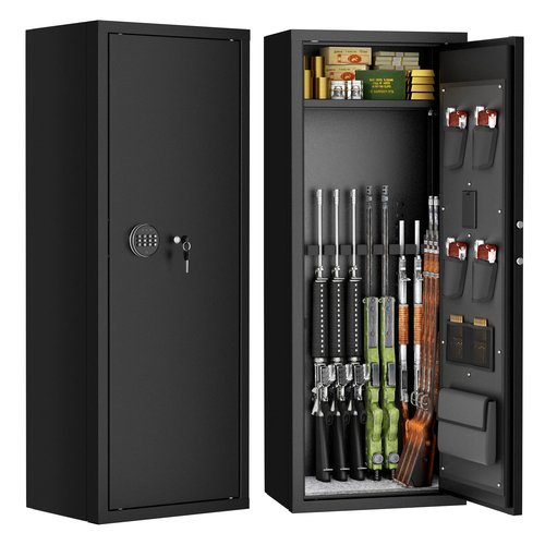 INTERGREAT 12-15 Rifle Gun Safe, Gun Safes for Home Rifle and Pistols, Digtal Keypad Rifle Safes for Home with 3 Removable Gun Racks and 4 Pistol Storage Pockets, Alarm System, Anti-Tip Design