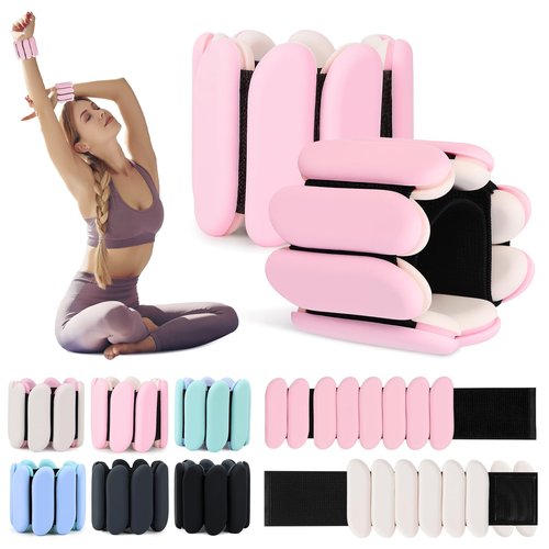 Wrist Weights Set of 2(1Lbs Each), Wearable Ankle Weights, Arm and Leg Weights for Women Men, Adjustable Bangles for Walking, Yoga, Swimming and Gym (Pink)