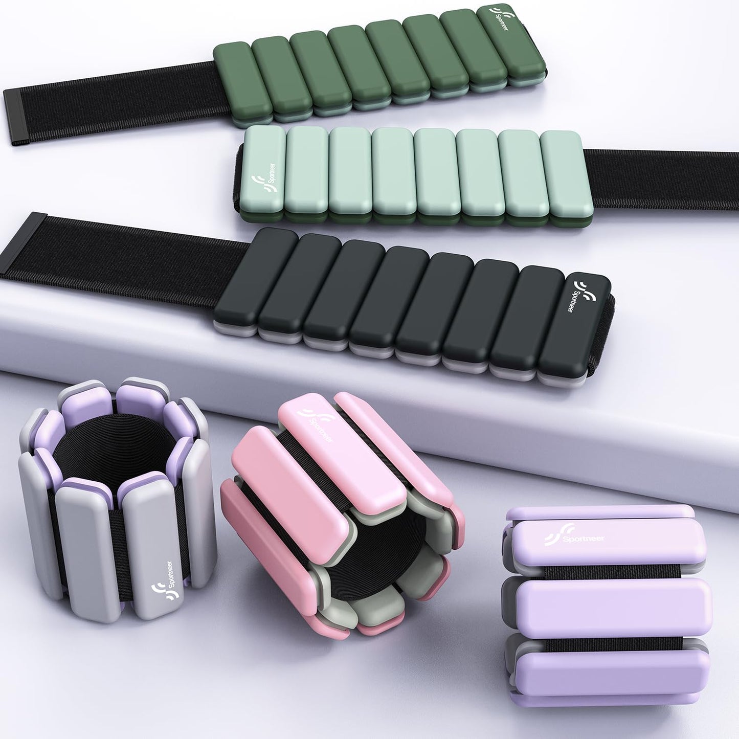 Sportneer Wrist & Ankle Weights for Women Men - 1 Pair (1 lb/2 lb Each) | Adjustable Weighted Bracelet Silicone Bangles for Yoga, Dance, Pilates, Cardio, Aerobics, Gym, Pool Exercises and Jogging (Cool Matcha, 1 LB x 2)