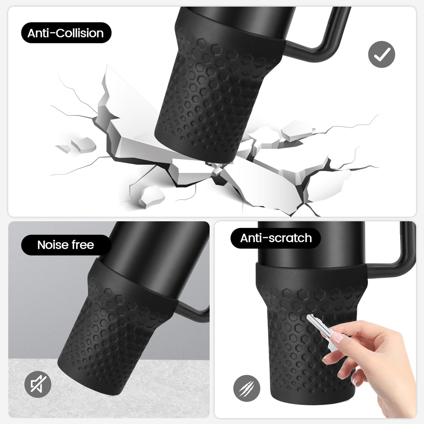 GardTok 40 OZ Silicone Boot Cover for Stanley Cup Accessories,Silicone Water Bottle Sleeve for Stanley Quencher H2.0 and Quencher Adventure Tumbler Cup (40oz, Black)