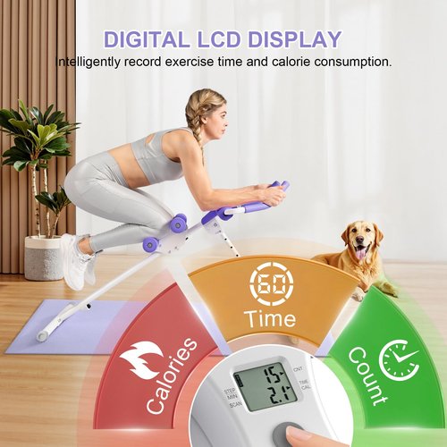 Home Gym Systems Ab Machine,Ab Workout Equipment,Ab Trainer Machine for Abs Workout at Home Gym, Foldable, Knee Protection, Abdominal Trainer for Stomach Workout,Touch Displays(Purple)