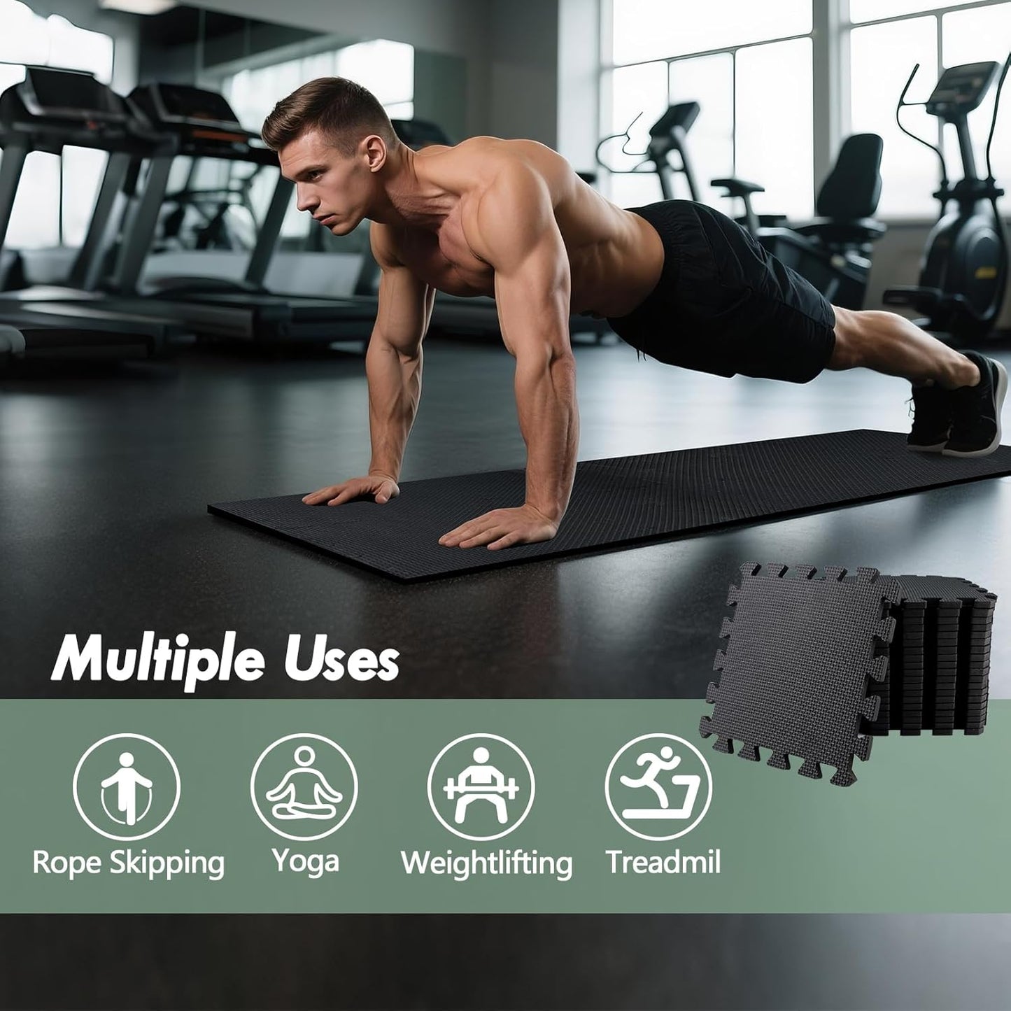 20 Sq Ft Gym Floor Mats (20 Tiles) – High-Density EVA Interlocking Foam Floor Tiles – Puzzle Exercise Mat for Home Gym, Workout Equipment, Weightlifting, Kids Play Area