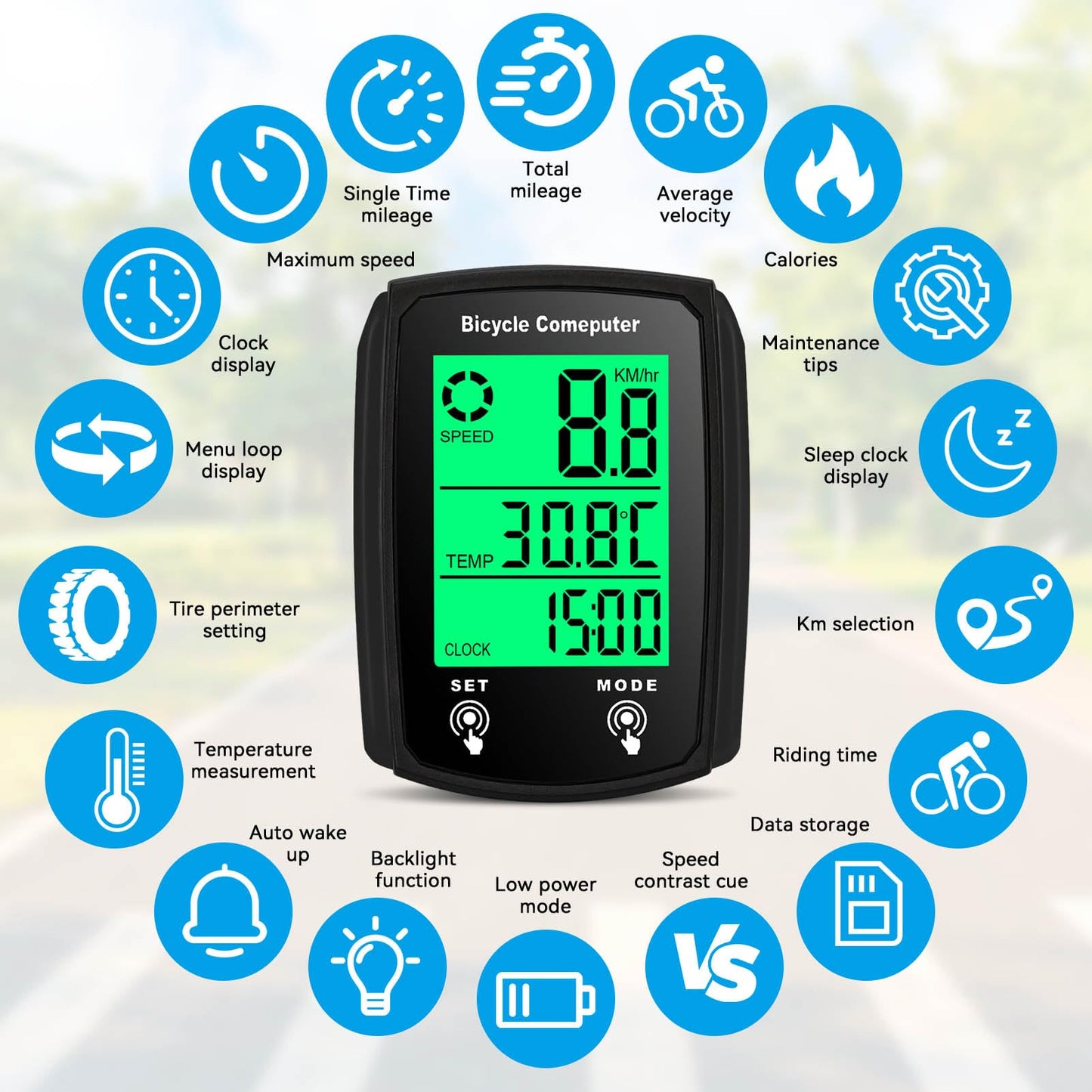 Bike Computer Wired, Bicycle Odometer Wired MPH KM/H Bike Speedometer Waterproof Bike Odometer with Touch Sensor Switch, Big Digital LCD Screen, Automatic Wake-up