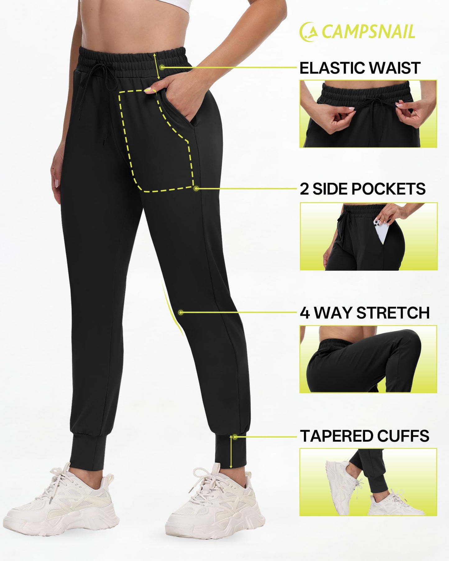 CAMPSNAIL Joggers for Women with Pockets - 27"/20" Womens Sweatpants Yoga Lounge Relaxed-fit Pants for Workout Running