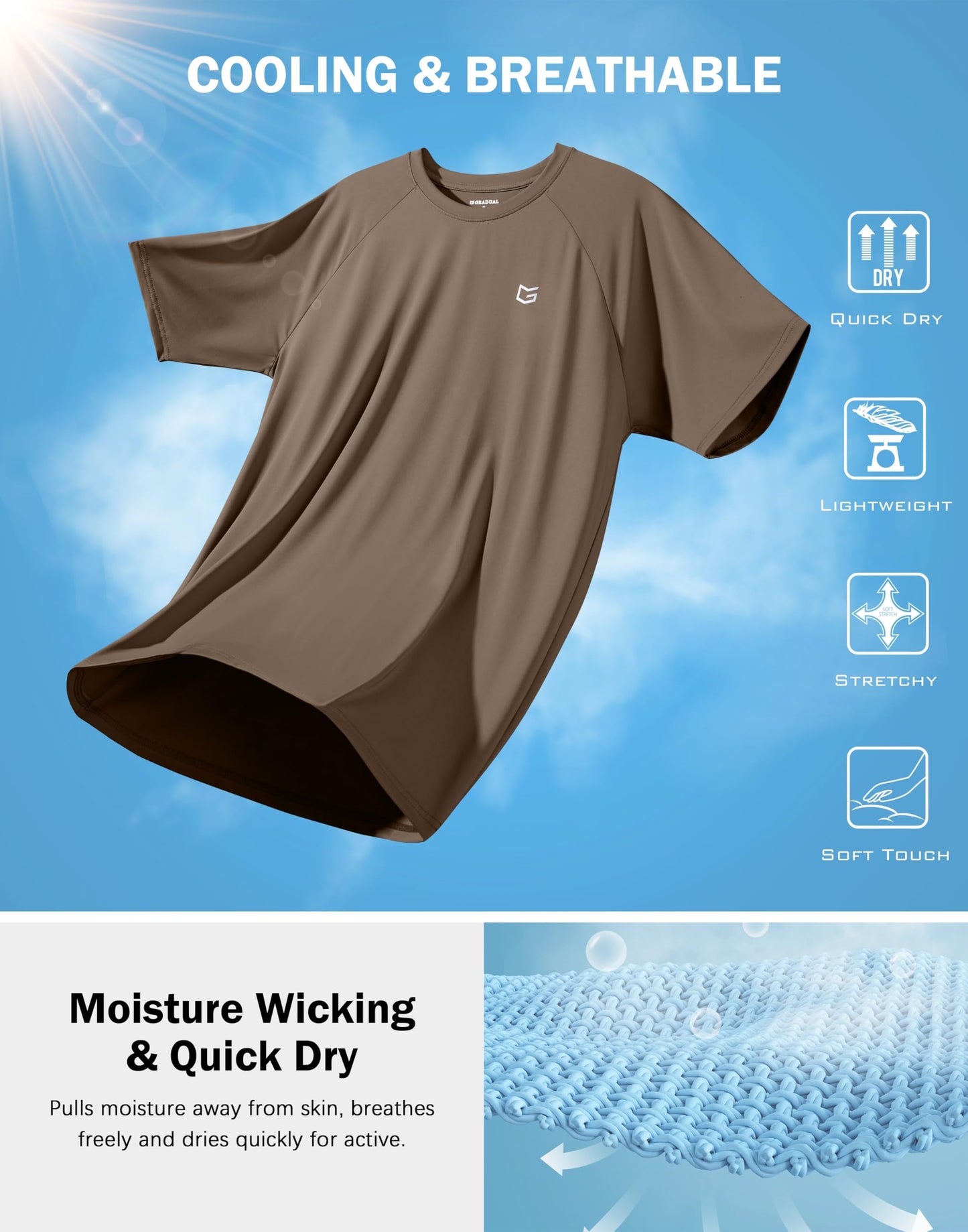 G Gradual Men's Athletic Workout T-Shirts Moisture Wicking Cooling Running Shirts Short Sleeve Performance Tee for Gym Tennis(Taupe,XXL)