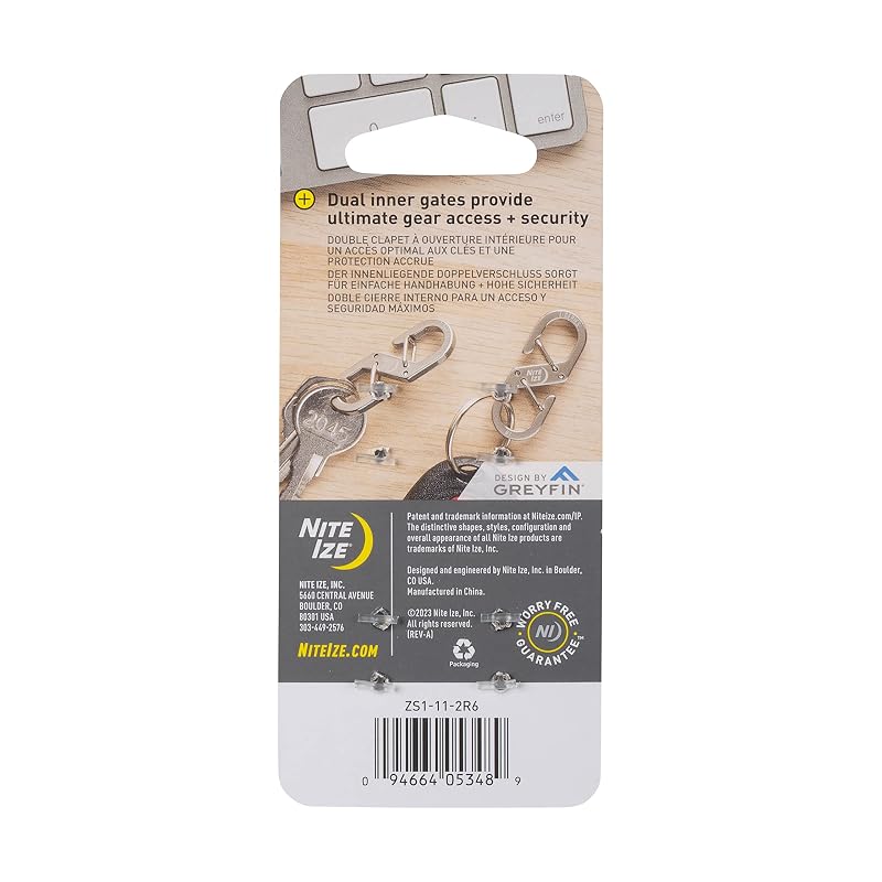 Nite IZE Z-Series Dual Carabiner - Size #1 Stainless Steel, Double Gate Clip