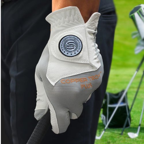 Copper Tech Plus Women's Left for Right Handed Golfers Golf Glove – Advanced Compression for Muscle Support, Joint Relief Gloves – White/Silver, 1 Pack, X-Small