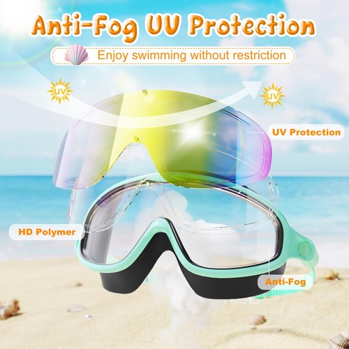 VegoVia 2 Pack Swim Goggles for Kids 6-14, Swimming Pool Goggles for Kids 8-14, Anti-Fog UV Protection for Toddler Youth Teens Boys Girls 6-14, 180°Wide View No Leaking for Pool Beach