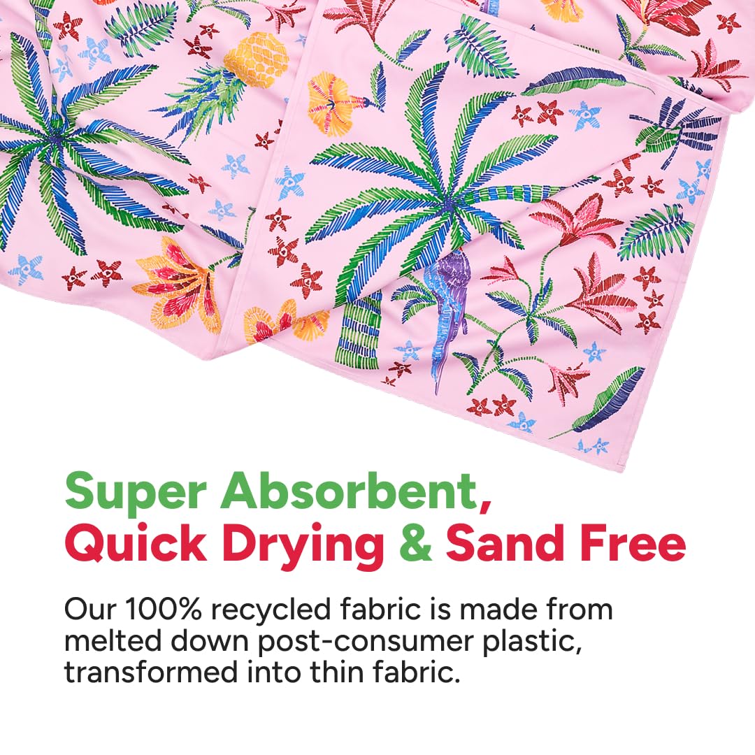 Dock & Bay Beach Towel - Quick Dry, Sand Free - Compact, Lightweight - 100% Recycled - Includes Bag - Pink Paradise - Extra Large (200x90cm, 78x35)