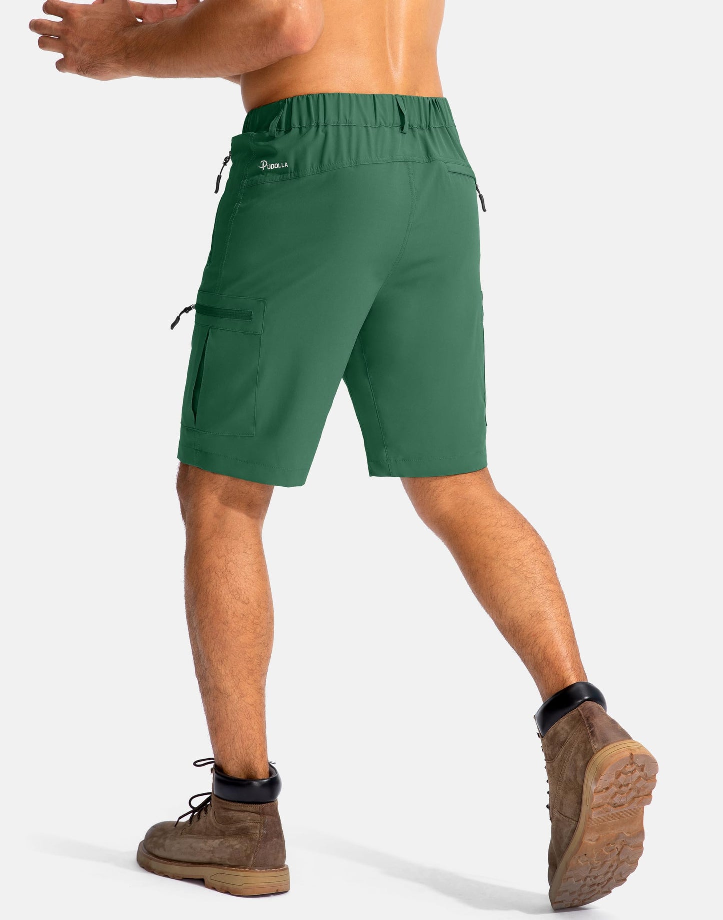 Pudolla Men's Hiking Cargo Shorts 9" Lightweight Outdoor Work Shorts for Men Travel Golf Camping Casual with 5 Zipper Pockets(Green Medium)