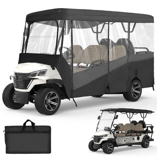 KEMIMOTO Golf Cart Enclosure, 6 Passenger Golf Cart Rain Cover, 600D Waterproof Driving Enclosure with Clear PVC Windshield for Extended Roof Golf