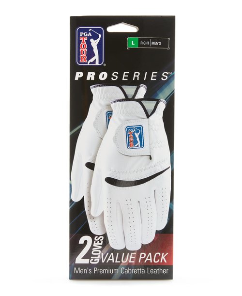 PGA TOUR Two Pack Men's Leather Glove-Right, Bright White, Medium