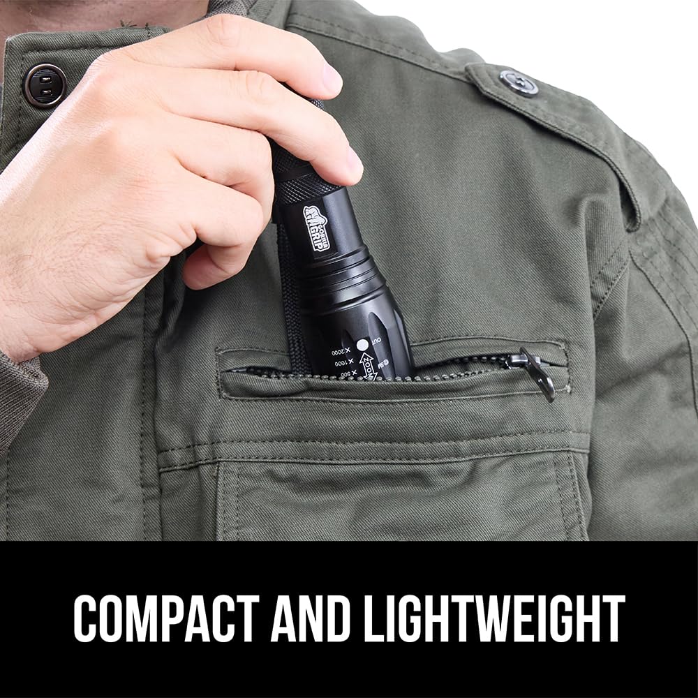 GORILLA GRIP Powerful LED Tactical Flashlight, 750 FT High Lumens 5 Adjustable Modes, Water Resistant, Ultra Bright Zoom Flashlights, Small Mini Flash Light, Camping, Night Dog Walking, 2 Pack Black