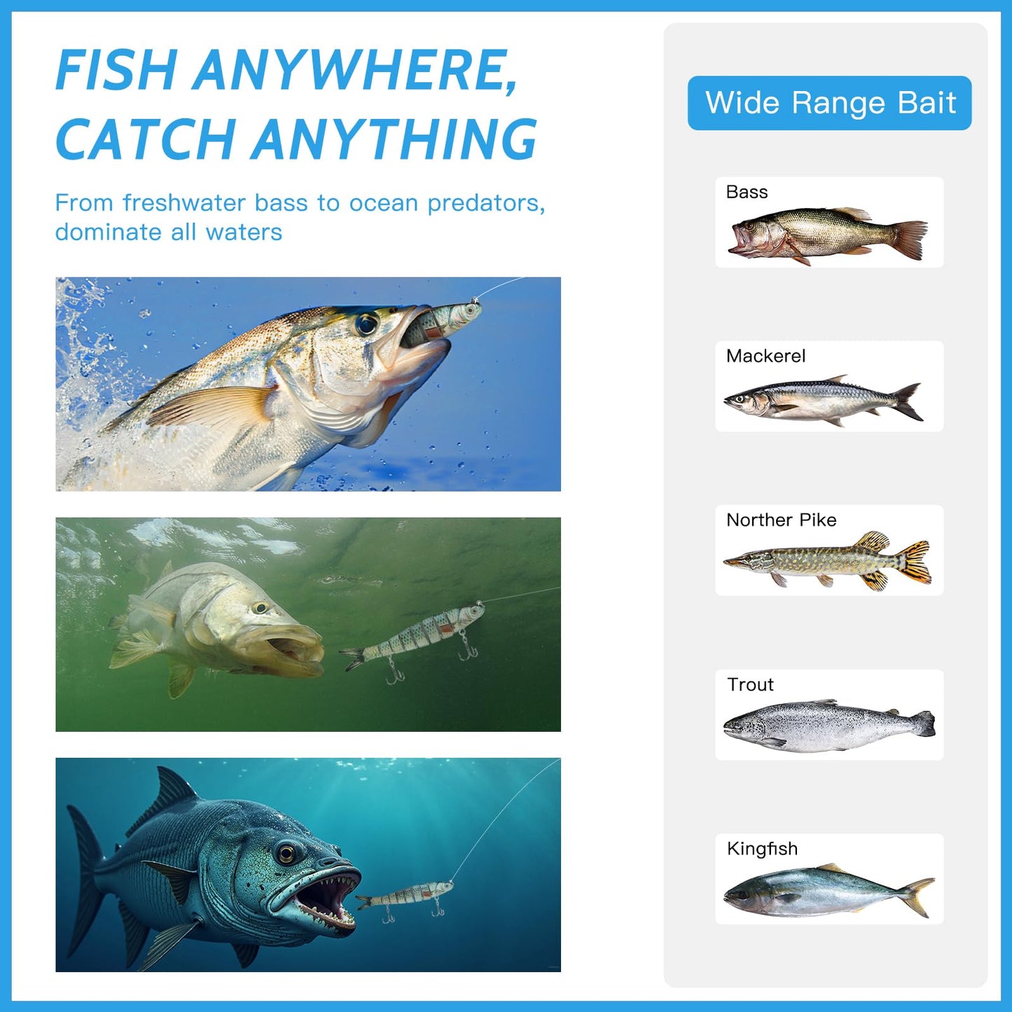 ICETIGER Bionic Fishing Lures for Freshwater and Saltwater,All-Waters Swimbait for Bass Trout Walleye Crappie Pike Bluegill Salmon,3-Pack Multi Jointed Lifelike Slow Sinking Fish Bait Kit