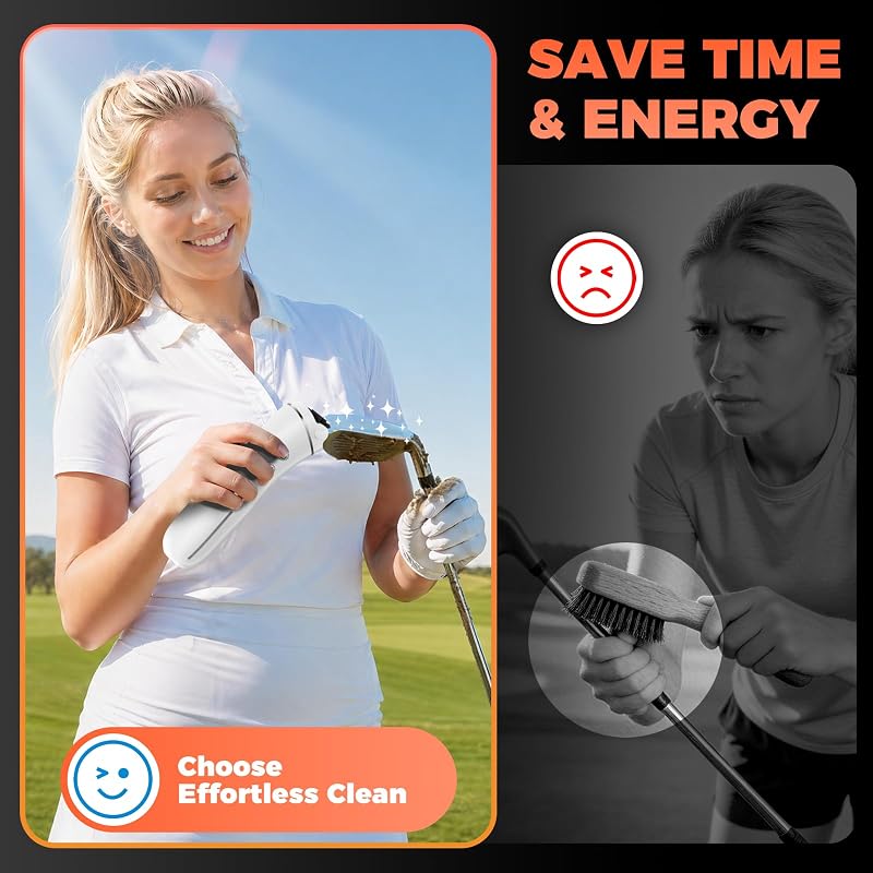 GoIfLove White Electric Golf Club Brush Cleaner, 1030 RPM, 2 Speeds, 3-Stream Water Spray, 2 Brush Heads, 2000mAh USB-C