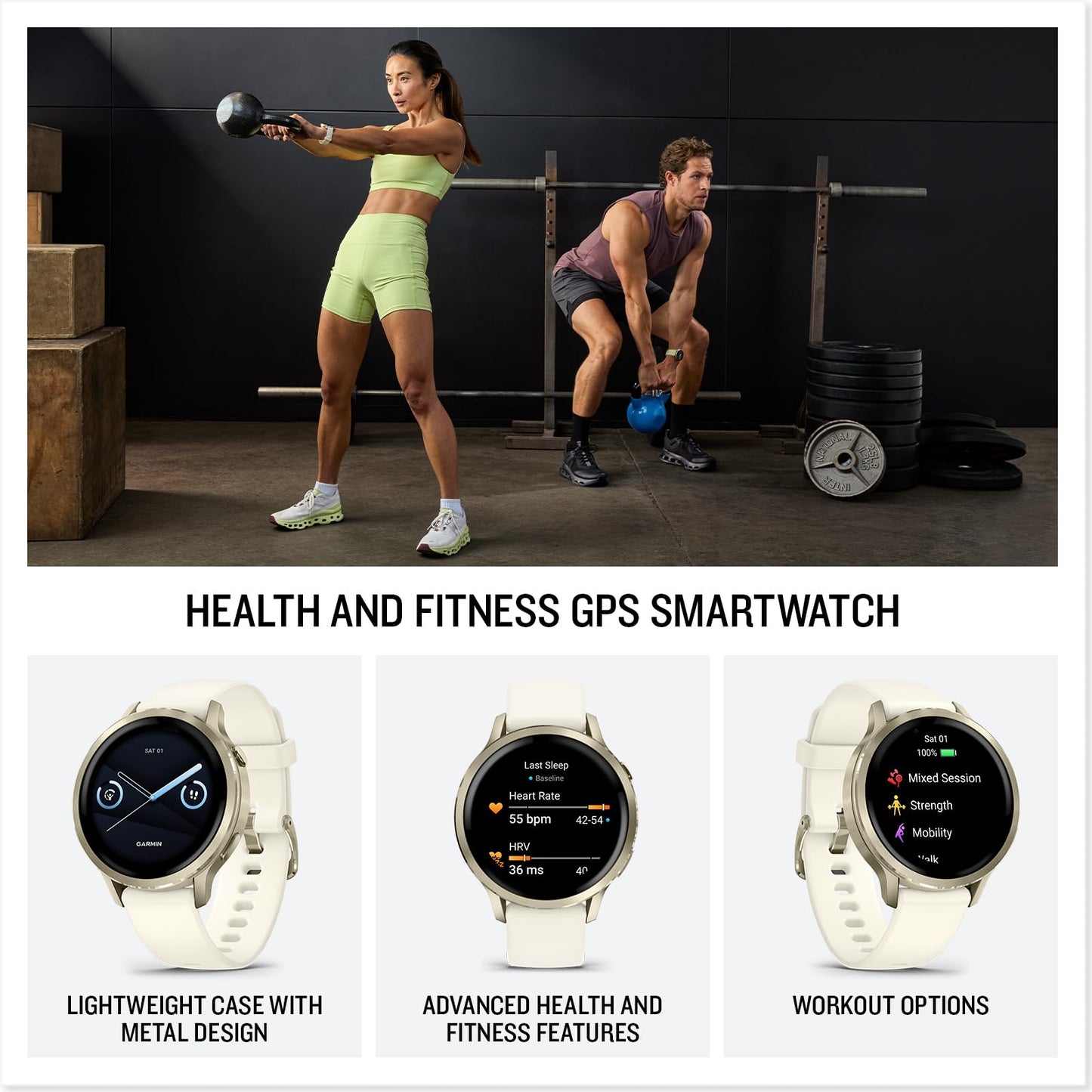 Garmin Venu® 4, 41mm, Advanced Health and Fitness GPS Smartwatch, Bright and Colorful Display, Built-in Flashlight, 10 Days of Battery Life, Lunar Gold with Bone Silicone Band