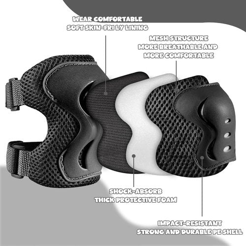 JBM Kids/Youth Knee Pad Elbow Pads and Wrist Guards Protective Gear Set for Skateboarding Cycling Roller Skating Inline Skating Scooter Riding Sports BMX Biking Sports