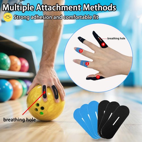 Musibo 180 PCS Bowling Thumb Tape with Breathing Holes - Breathable & Sweat Proof Sports Tape for Men Women, Finger Grip Protection for Bowling, Yoga, Fitness (Black & Blue)