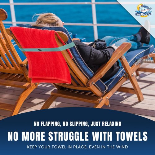 6 Pack Towel Bands for Beach Chair, Pool & Cruise Lounge Chairs, Extra Durable, No Snapping, Cruise Ship Essentials, Great Alternative to Towel Clips. Beach Must Haves